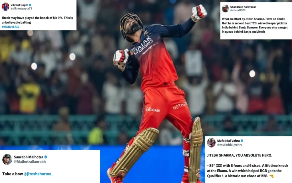 IPL 2025: "Take a bow, Jitesh Sharma!" – Fans react as RCB defeat LSG to book spot in Qualifier 1