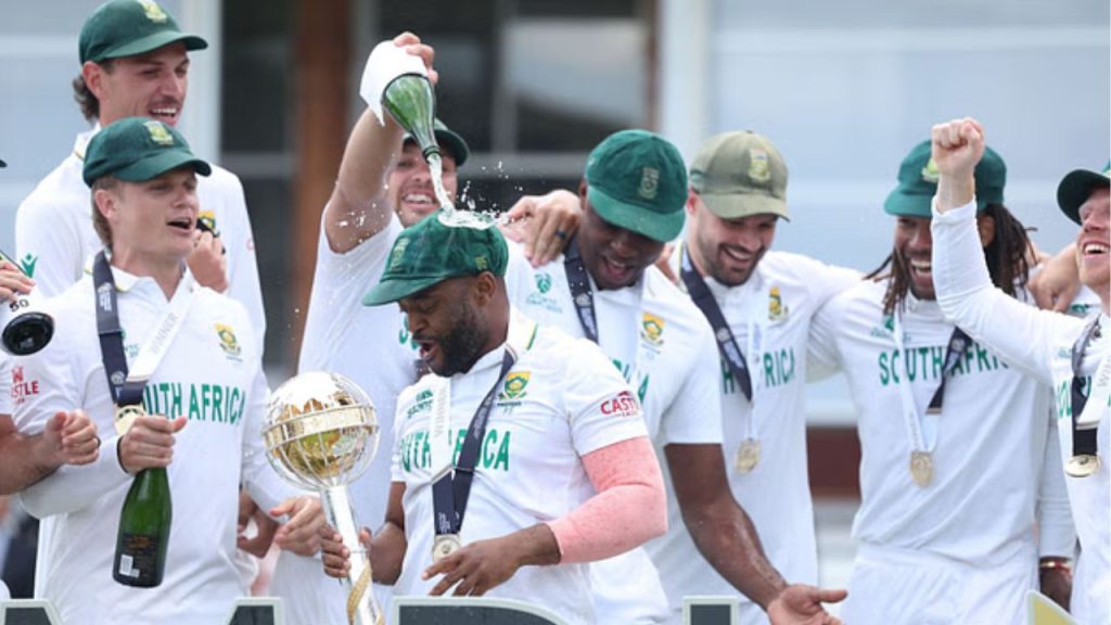 South Africa, led by Temba Bavuma, lift the ICC Test mace to end their 27-year ICC title drought